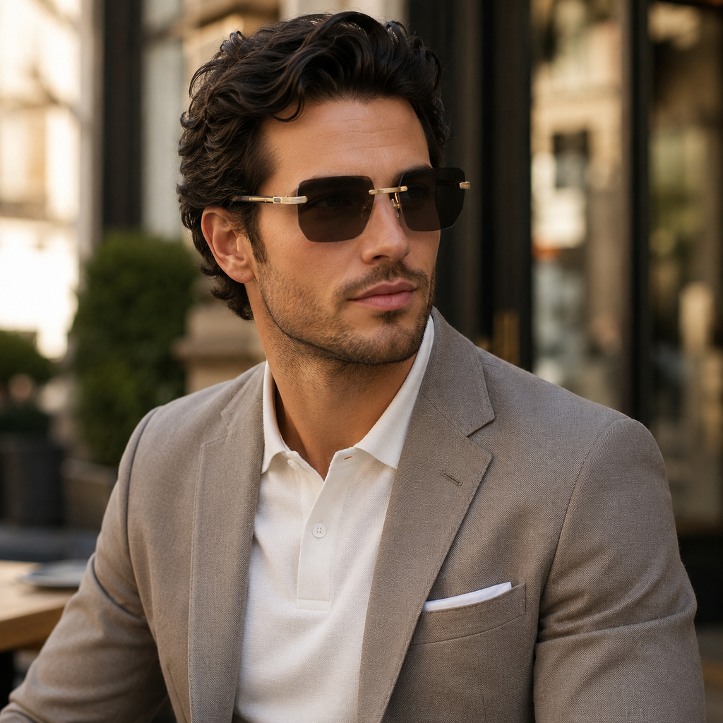 Geometric Photochromic Sunglasses for commuting and changing light | Wood-Grain Temple + Diamond-Cut Edge | ZX-3194