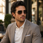 Geometric Photochromic Sunglasses for commuting and changing light | Wood-Grain Temple + Diamond-Cut Edge | ZX-3194
