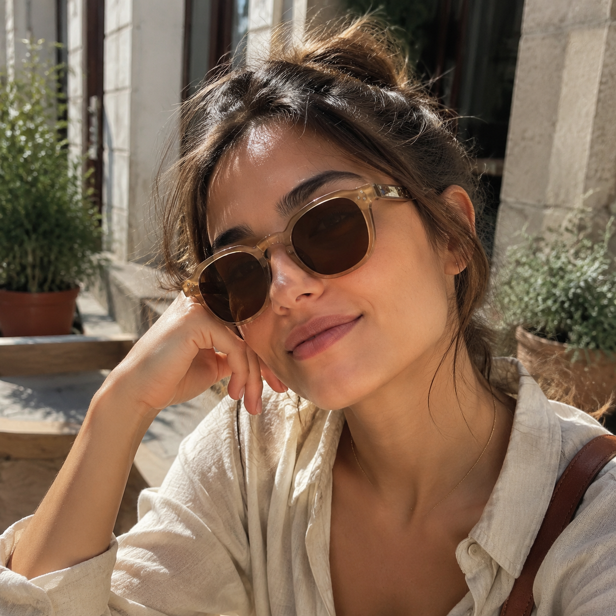 Rounded Square Sunglasses | Triple-Rivet Natural-Texture Temple Eyewear | 6833P
