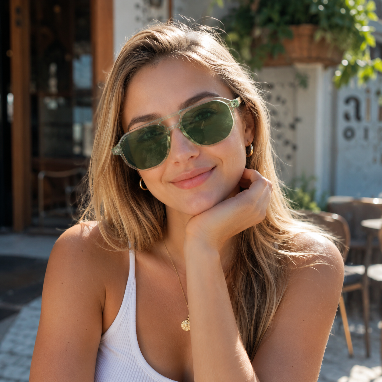 Square Double-Bridge Sunglasses | Transparent Rivet-Detail Navigator Eyewear | 6269P