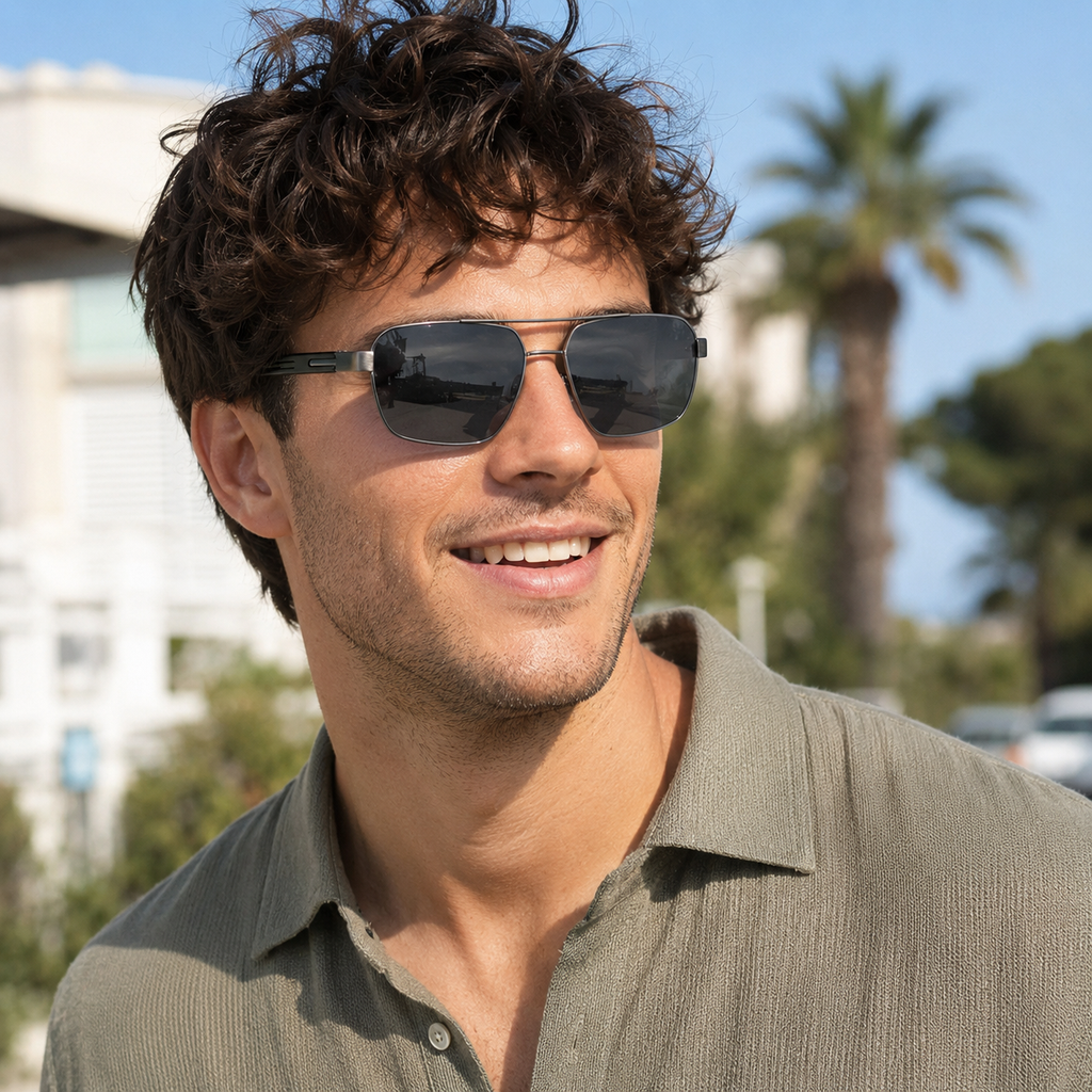 Rectangular Metal Navigator Sunglasses | Cutout-Temple Contemporary Eyewear | 669809