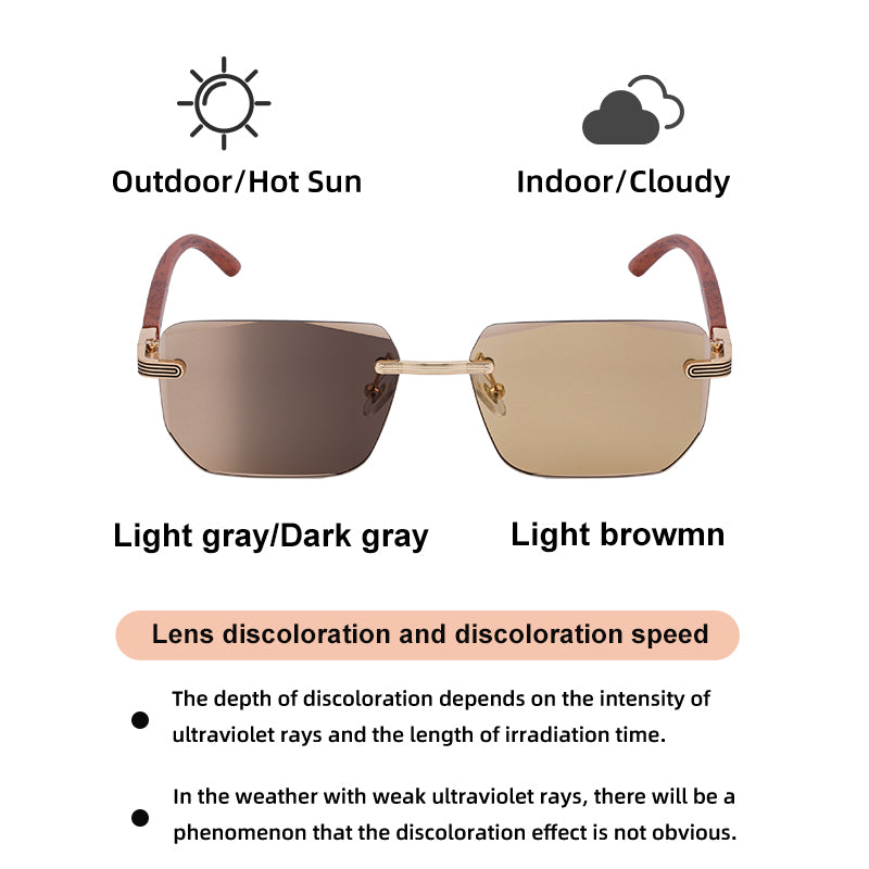 Geometric Photochromic Sunglasses for commuting and changing light | Wood-Grain Temple + Diamond-Cut Edge | ZX-3194